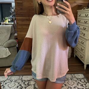 Colorblock Waffle Knit Sweater